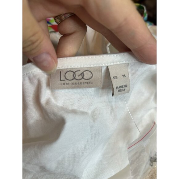 LOGO By Lori Goldstein Embroidered Lace Front Hook Closure Tunic Top NWOT XL - Picture 12 of 13